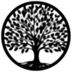 Wall Mural - silhouette of a tree with leaves in a circular pattern, black and white design