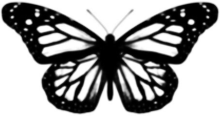Wall Mural - black and white butterfly with pixelated design, graphic art depiction