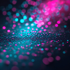 Wall Mural - abstract vibrant pink and cyan bokeh glitter on a dark background.