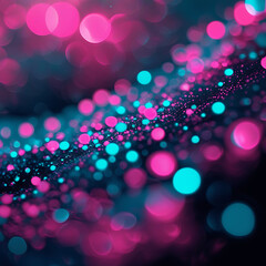 Wall Mural - abstract vibrant pink and cyan bokeh glitter on a dark background.