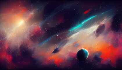 Wall Mural - Colorful Space Nebula - Digital Art - 4K Wallpaper