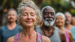 © Heangstock - Beautiful senior outdoor wellness scene featuring happy elderly people practicing meditation and relaxation in natural environment promoting health happiness and positive aging