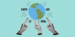 © Aliaksandra - Earth day retro halftone design. Hands reaching for a globe illustration with the words Earth Day, 22 April. Perfect for banners, posters, and social media content.