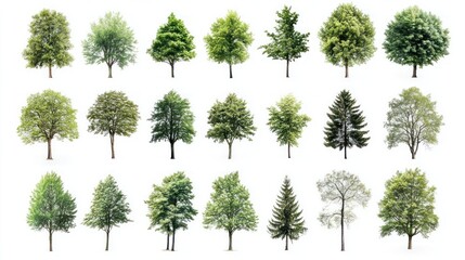 Diverse Trees Isolated on White