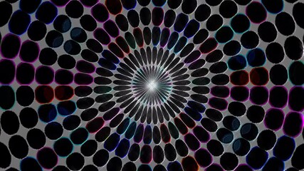 Wall Mural - 3D animation beautiful video colorful abstract bright light energy 4K of smooth lines waves glittering light effect on round shape in center, black background