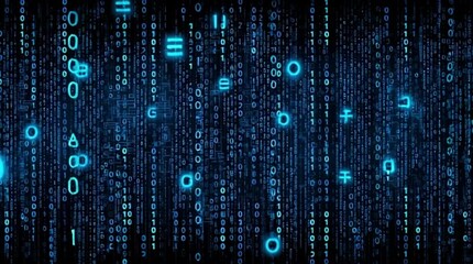 Wall Mural - digital code stream with glowing turquoise elements