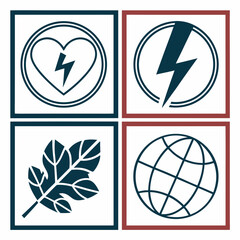 four distinct icons representing health energy nature and global connectivity arranged in a grid for