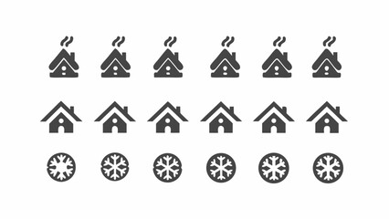 Wall Mural - Illustration showing winter themed icons including houses with smoke and snowflakes in a pattern format