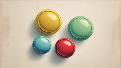 four glossy circular buttons