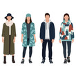 © Ikhbal - Four stylized figures display various fashion styles, showcasing different clothing options.
