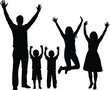 © Sabbir's World - Happy family silhouette, children jumping, parents celebrating, joyful lifestyle, togetherness, healthy living, outdoor fun, people raising hands, black and white art