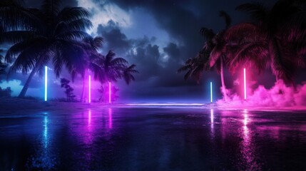 Wall Mural - miami beach front city background, neon colors