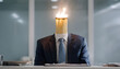 © Oleksiy - businessman beaming at desk. head is a burnt match head Conceptual photo illustrating burnout syndrome at work