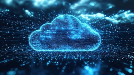 Wall Mural - a digital cloud icon with a blue and white color scheme, surrounded by a network of lines and dots, 