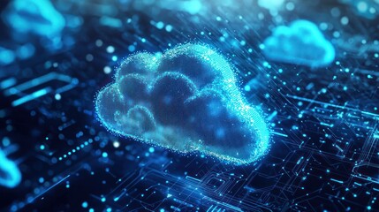 Wall Mural - a digital cloud icon on a blue and black circuit board background.
