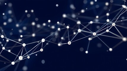Abstract Network Illustration Featuring Glowing Dots and Lines on a Dark Blue Background