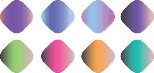Sophisticated Collection of Abstract Geometric Purple Squares and Fluid Gradient Elements Gracefully Composed on a Clean Minimal White Canvas