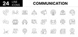 © ICON WORLD - Collection of 24 Communication line icons featuring editable strokes. These outline icons depict various modes of Communication, symbol, signs, vector, communication, business, set, line, group, outli