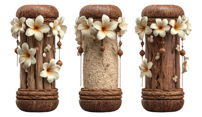 Decorative Objects with Floral Accents on Transparent Background
