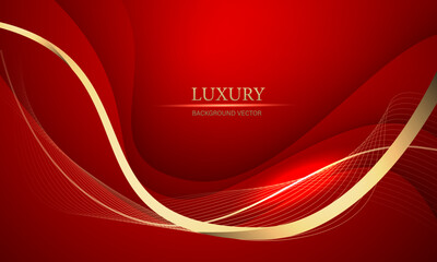 Wall Mural - abstract grey wave gold ribbon curve on red design modern luxury background vector