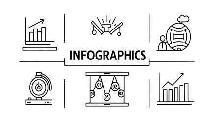 Infographics icons isolated on white background representing business growth and data analysis