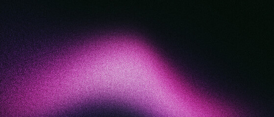 Wall Mural - grainy noise texture background, with purple abstract gradient shape on a black backdrop banner post