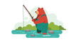 © YESSI - Cartoon bear fishing in river, illustration for children's books and animation portraying the wilderness and outdoor activities in a playful style
