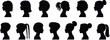 © Rahul Creatives - Silhouette of women hairstyles, ponytail, bun, braids, afro, profile view, female head shapes, vector illustration, beauty fashion design icons