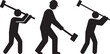 © MD - Three construction workers in silhouette swinging sledgehammers with force