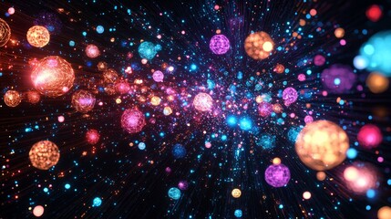 Wall Mural - a vibrant display of colorful spheres dances through the cosmos. this mesmerizing scene captures the