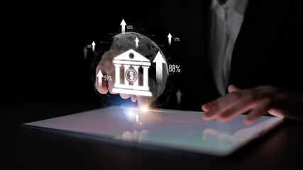 Wall Mural - Digital banking innovation integrates finance and technology to enhance online banking, mobile services, and fintech for seamless financial experiences. Latch