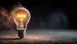© James - A captivating floating light bulb illuminated in midair against a dark backdrop surrounded by swirling particles and dust creating a magical ambiance