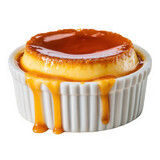 Delicious creme brulee dessert with caramel sauce isolated on transparent background