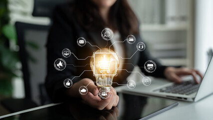 Wall Mural - Omni-channel marketing and online shopping strategies, cross-platform customer experience, brand unification, and integrated marketing communication across digital channels. Spline