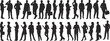 © Hasib World - Silhouettes of business people, walking, standing, phone call, holding bags, black vector set, corporate poses, design, fashion, reference