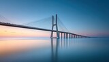 Vasco da Gama Bridge: A magnificent suspension bridge gracefully spans serene waters, the elegant structure standing as a testament to architectural innovation.