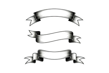 ornate black and white ribbon banner design elements isolated on transparent background