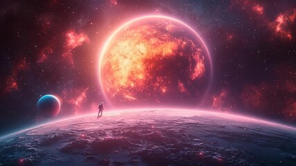Wall Mural - Space, astronaut, fiery planet