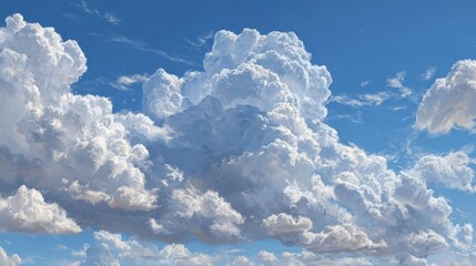Wall Mural - Majestic cumulus clouds fill the bright blue sky during a sunny afternoon in Summer