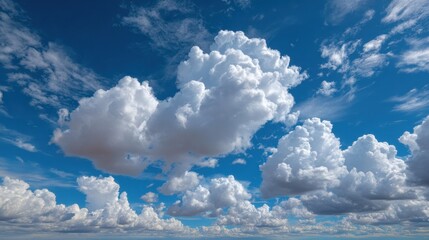 Wall Mural - Majestic cumulus clouds fill the bright blue sky during a sunny afternoon in Summer