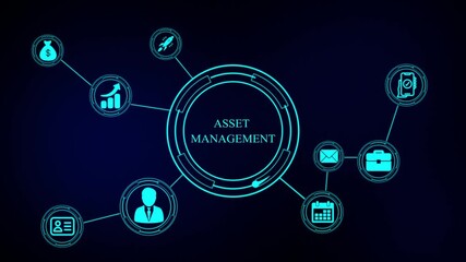 A ASSET MANAGEMENT concept button on a futuristic . The concept of business, technology, the Internet and the network. virtual screen of the future and sees the inscription ASSET MANAGEMENT