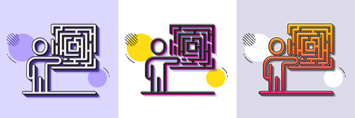 Wall Mural - business skill line icon. halftone dotted pattern. gradient icon with grain shadow. person with maze