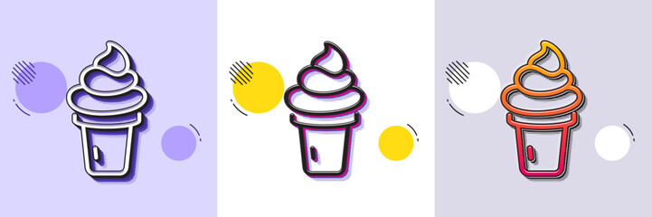 Wall Mural - ice cream cone line icon. halftone dotted pattern. gradient icon with grain shadow. vanilla sundae w
