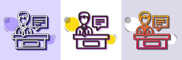 Wall Mural - exhibitors line icon. halftone dotted pattern. gradient icon with grain shadow. information desk sig