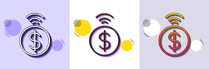 Wall Mural - contactless payment line icon. halftone dotted pattern. gradient icon with grain shadow. dollar exch