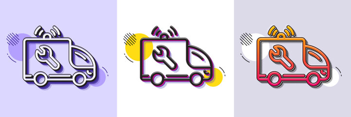 Wall Mural - spanner tool line icon. halftone dotted pattern. gradient icon with grain shadow. car repair service