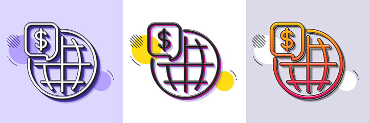 Wall Mural - world money line icon. halftone dotted pattern. gradient icon with grain shadow. global markets sign