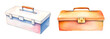 © AI-deas - Delicate simple watercolor painting of a closed toolbox on transparent background