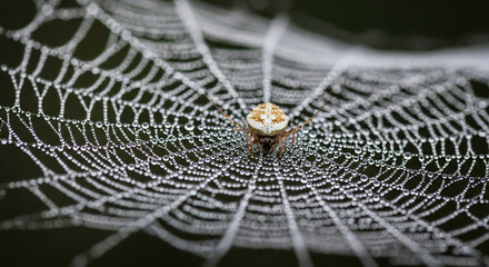 DewKissed Spiderweb with a Speckled Orb Weaver