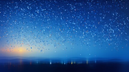 Wall Mural - Blue sky with a few stars and a sun. The sky is very clear and the sun is setting